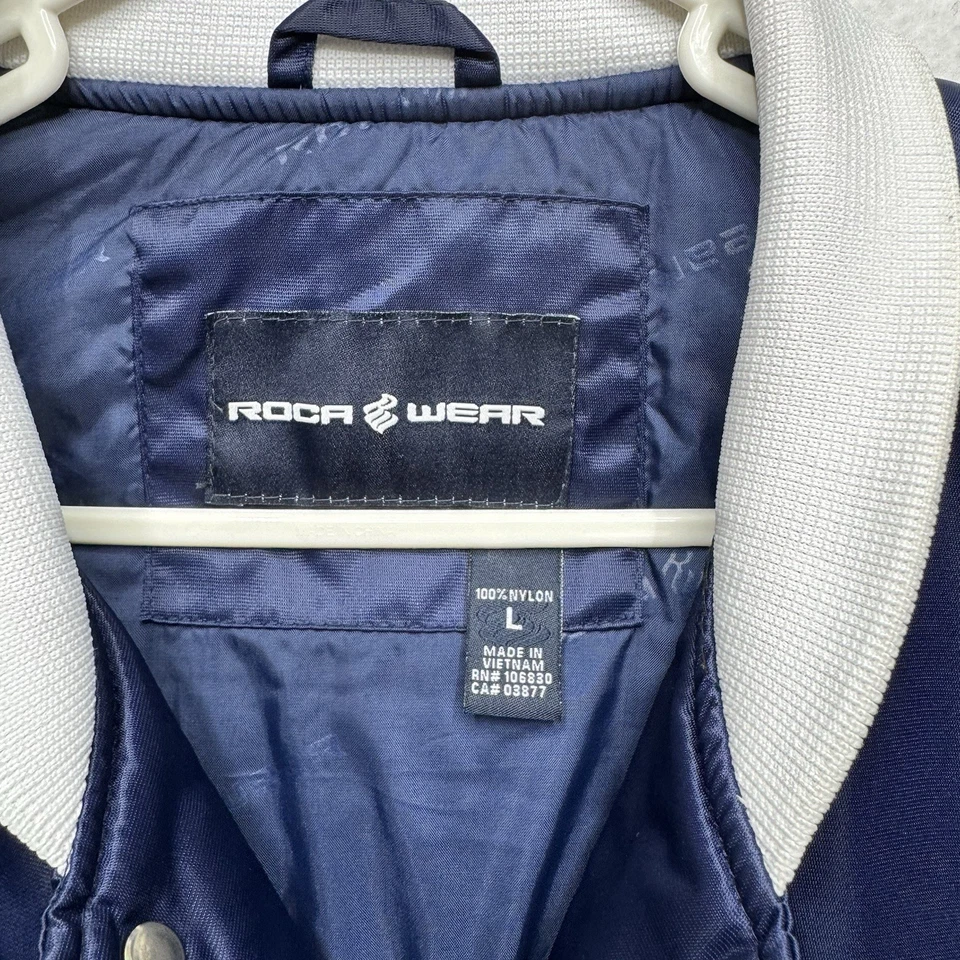 Vtg Rocawear Embroidered Logo Striped Bomber Varsity Jacket Mens L - Image 3 of 4