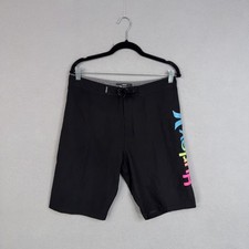 Hurley Board Shorts Mens 30 Black Rainbow Logo Swim Trunks Quick Dry Surf NWT