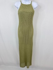 Maxi Vestido NEKANE NKN Tejido Calado Nuevo con Etiquetas Talla L Verde WMN Solero Elástico Crochet
