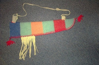 PRIMITIVE ARCHER,  HAND SEWN, WOOL ARROW QUIVER 22''