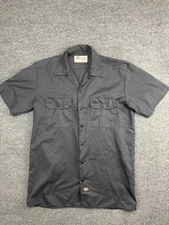 Dickies Shirt Mens Medium Gray Short Sleeve Work Button Front Two Pockets Shop