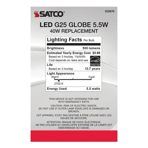 5.5 Watt G25 LED - Clear - Medium base - 2700K - 500 Lumens - 120 Volt -  6 Pack - Picture 6 of 10