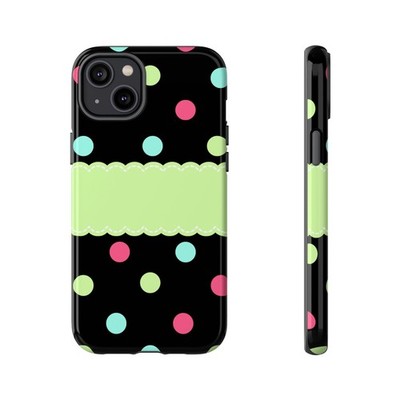 Iphone 16 Pro Max Tough Phone Case Retro Black Colorful Polka Dot Shockproof