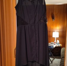 Bongo Women's Black Midi Shirt Dress Lace Sheer Button Front Sleeveless L
