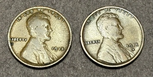1915-P and 1915-D Lincoln Wheat Penny Cent Nice Low Mintage Fine - F+