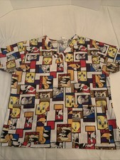 Looney Tunes Vintage 90s Scrub Top Size Large All Over Print Bugs  Friends Rare