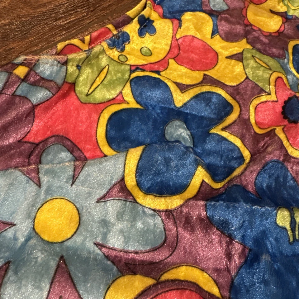 Mini Vestido Hippie Vintage Para Mujer Estampado Floral Brillante Terciopelo Talla Pequeña Foto 2 de 4