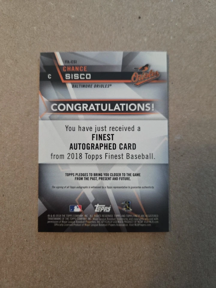 2018 Topps Finest - Autographs Chance Sisco #FA-CSI Orange Wave Refractor /25... - Image 2 of 2