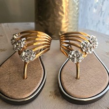 Fashion Gold Silver Rhinestone Slip-On Thong Sandals Women's US 7.5 Summer Party