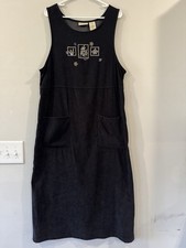 Vtg Cottagecore Jumper Maxi Dress 2X Expressions Green Embroidered Coquette