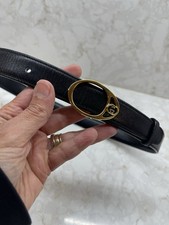VINTAGE Gucci Black Leather Belt with Gold Plated Iconic GG Logo Buckle
