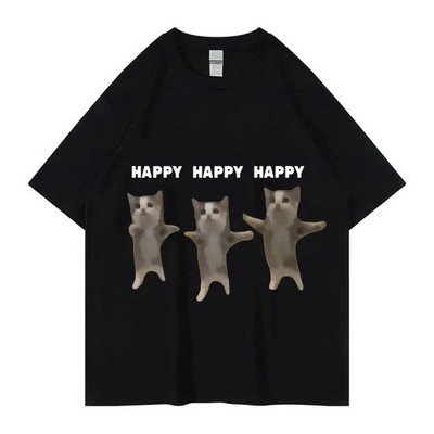 Funny Cat Meme Graphic TShirt Happy Dance Cat Print Short Sleeve Tshirt Men 
