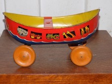 Vintage Tin Noah  s Ark Toy Missing One Wooden Wheel