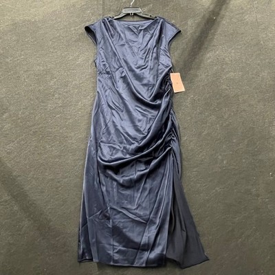 BHLDN Francesca High-Neck Stretch Satin Dress Women's Size 2XL Navy | eBay