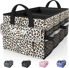 HOTOR Trunk Organizer - Car with 5 Pockets, Medium, Brown Leopard 