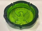 Vintage Emerald Green Glass Eagle Ashtray 10”~ Patriotic Federal Indiana Style
