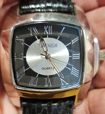 Terner Quartz Silver Black Analog Tonneau Dial Wristwatch Black Leather Strap