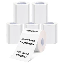Labels Tape, 6 Rolls(1380PCS) Thermal Label Sticker for B21/B3S/B1 Printer Wa...