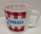 Vintage Westfield Heat Proof Milk Glass Red Gingham Mug Cup "Barbara"