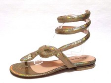 RIVIERA Sandalo Donna Pelle Oro Cobra Taupe Made in Italy EU 37 US 6