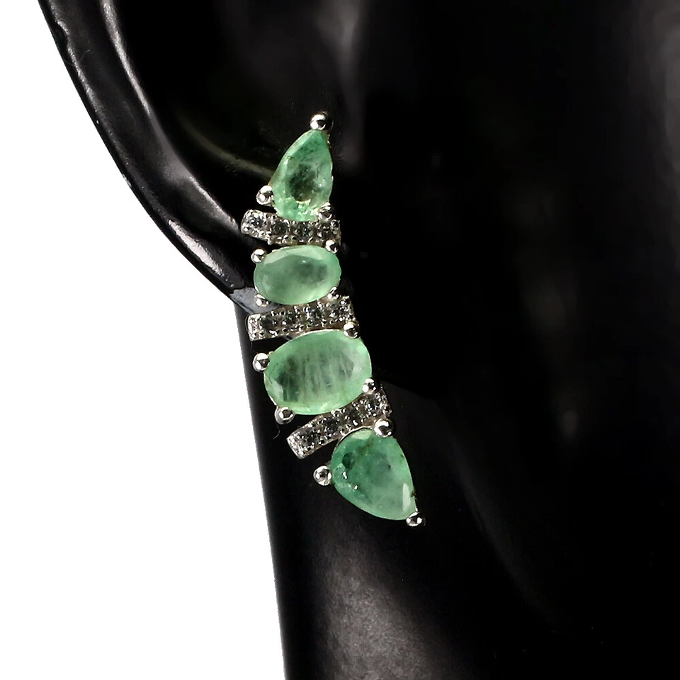 925 Sterling Silver Earrings Oval Emerald 6x4mm Gemstone Jewelry - Image 2 of 4
