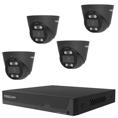 Foscam FNA108E-T4-2T 8-Kanal 8 MP 4K PoE Überwachungsset mit 4 Kameras (schwarz)