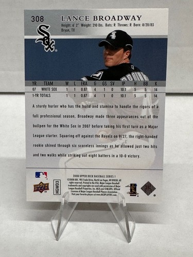2008 Upper Deck Series 1 Baseball Card #308 Lance Broadway RC Chicago White Sox - Picture 2 of 2