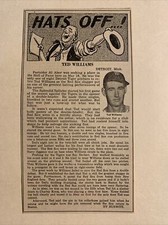 Ted Williams Boston Red Sox Hats Off 1954 Sporting News Baseball 4X8 Panel