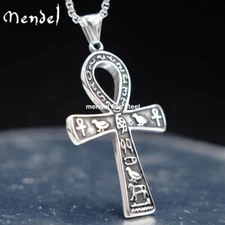 MENDEL Mens Ancient Egyptian Ankh Cross Pendant Necklace Stainless Steel Chain