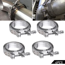 3" Inches V-Band Flange&Clamp Kit Male/Female With Ridge Exhaust Stainless 4 Pcs