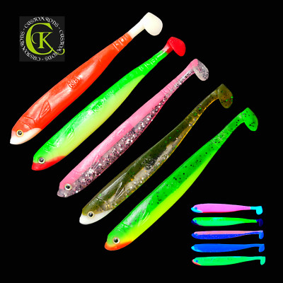 5x Gummifisch 13cm Shad UV Stint Kauli Uklei Ukel Kunstköder Zander Dorsch Pike