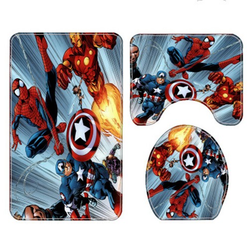 4Pcs Set Spider Man Bathroom Shower Curtain Waterproof Bath Mat Toilet Lid Cover - 第 6/7 張圖片
