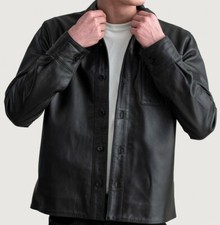 Men Leather Shirt | Men's Leather Coat Vest Jacket | Black Friday Sale T-Shirt