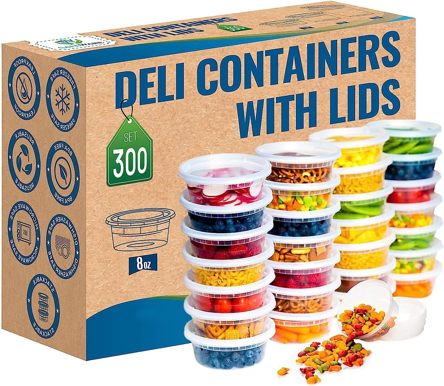 8oz Heavy Duty Small Round Deli Food/Soup Plastic Containers Lids -300Set
Opens in a new window or t
