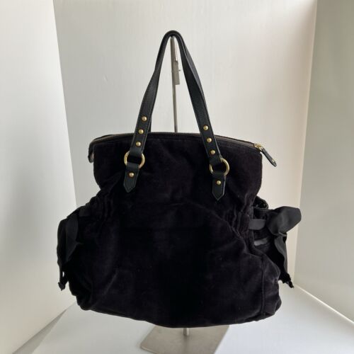 Borsa a mano vintage Juicy Couture Y2K velluto nero tracolla grande fiocco strass - Foto 6 di 17