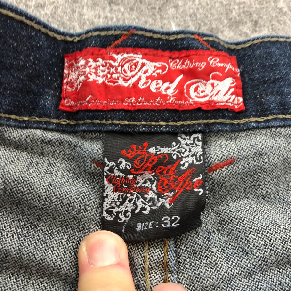 【激レア】【値下げ可】RED APE レッドエイプ ブラックバギーパンツ W52 Vintage Red Ape Jeans Mens 32 Dark Wash Baggy Embroidered