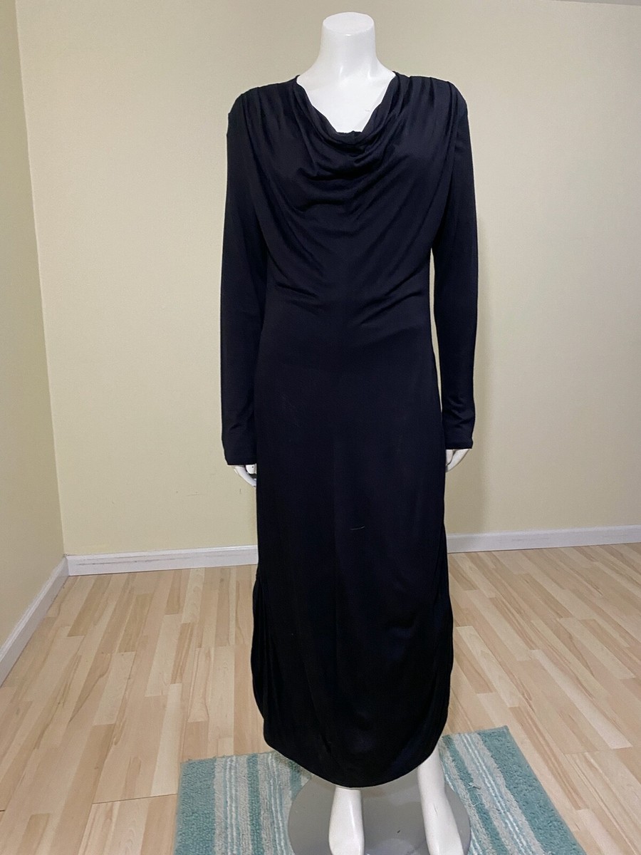 Elm Design Dress Sz P US 4/6 Black Icelandic Maxi Long Slits Ruched Draped  Front