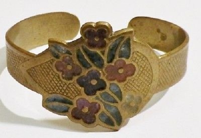 Bracelet En Bronze Rigide Vintage - Motif Floral Central, Ancien, Déco Rare, Référence A12, Occasion