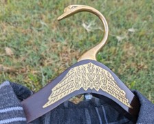 Mid Century Wood Brass Gooseneck Contoured Suit Hanger - Walnut Goose Head