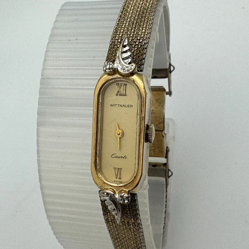 Reloj de cuarzo suizo Wittenauer de colección para mujer tono dorado diamantes reales ~ para reparación de piezas Foto 2 de 4
