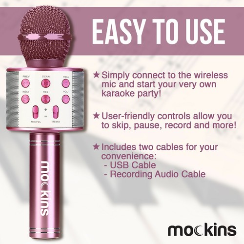 Mockins Portable Wireless Bluetooth KARAOKE MICROPHONE Purple Holiday Gift kids - Picture 2 of 11