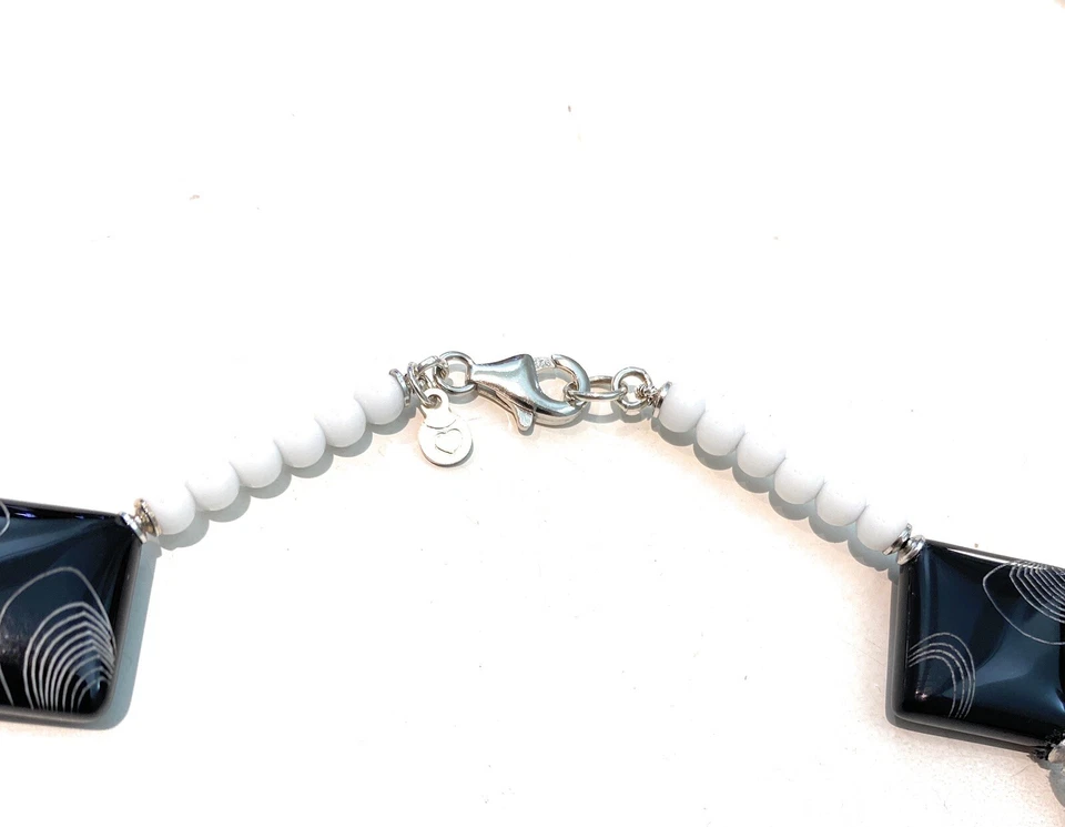 Collana diWa Jewels Choker Onice Rombo inciso laser Agata Bianca Argento 925 - Immagine 3 di 4