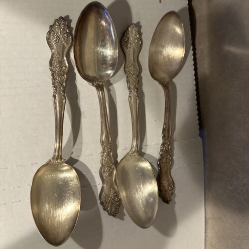 Set of 4 American Silver Co Silverplate Spoons Spoon Grape Motif Pat 4-10-06 - Picture 1 of 7