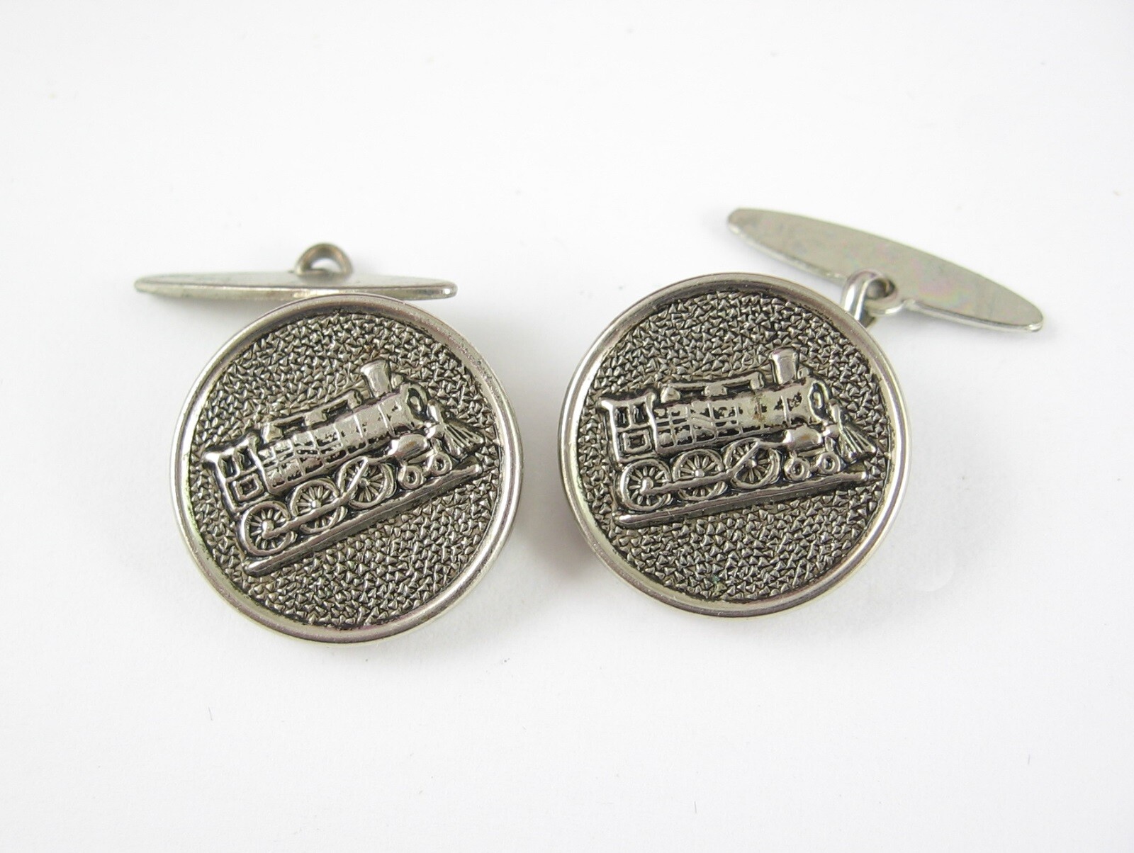 TRAIN ENGINE CUFFLINKS Vintage Button Style Silve… - image 9