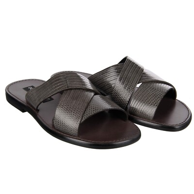 DOLCE & GABBANA Men Lizard Texture Slides Sandals Shoes Gray  display picture 1
