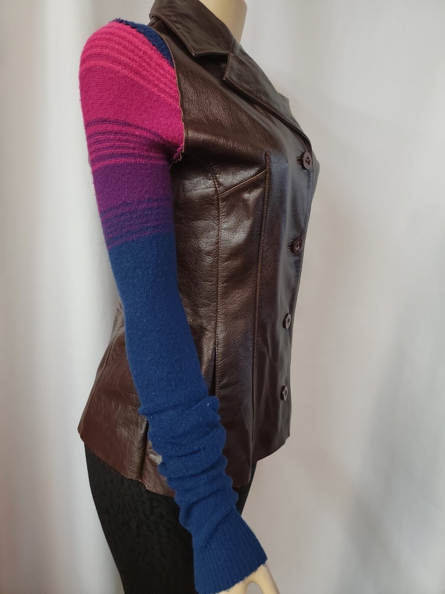 VINTAGE 80's RARE Genuine Leather Knit sleeves Womens UNLINED