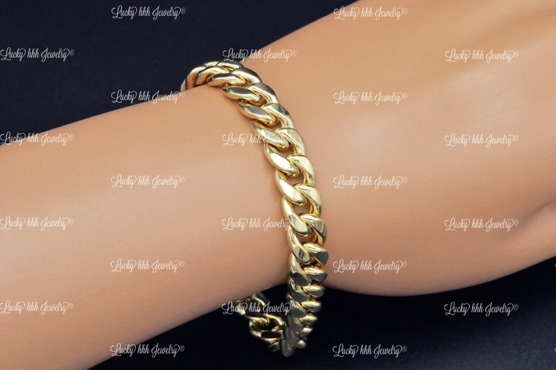 Real 14K Yellow Gold Mens Hollow Miami Cuban Link  Bracelet 8 inches 19.20 grams