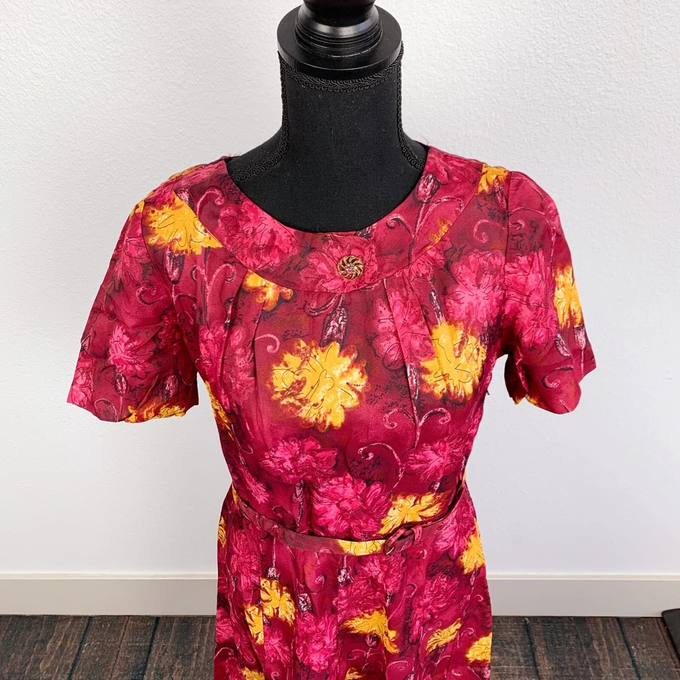 НЕДОСТАТКИ винтажный 1950-х дом Shroyers ремень драгоценности абстрактный цветочный платье бюст 36» - Изображение 2 из 4