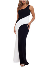 BETSY & ADAM One Shoulder Color Block Sleeveless Evening Dress L93802 Size 8