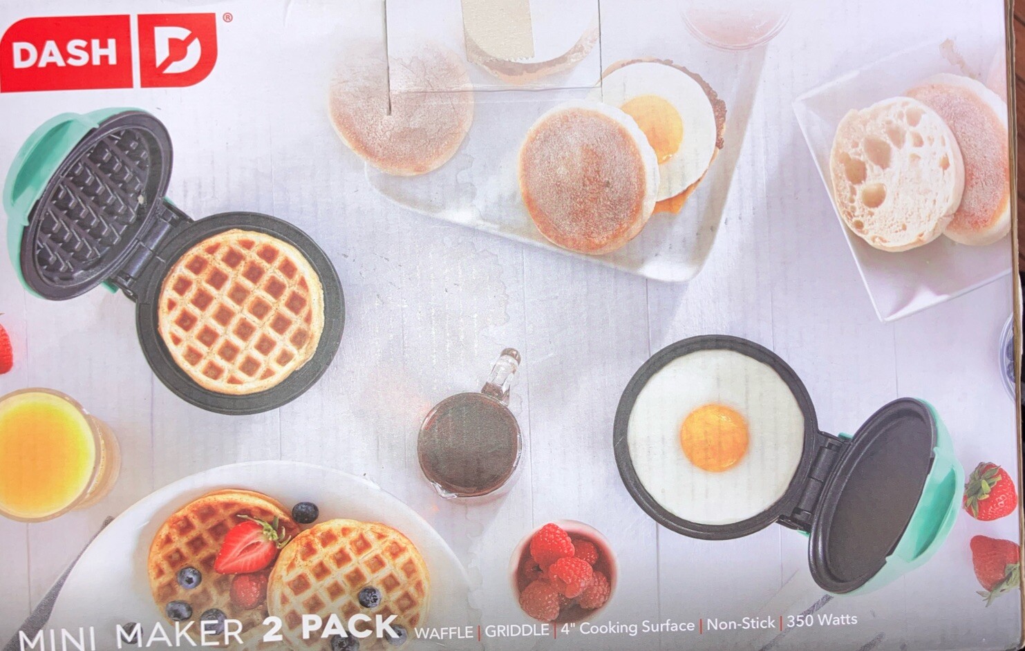 DASH Mini Waffle Maker & Griddle 2-Pack in Aqua for Compact Cooking-image